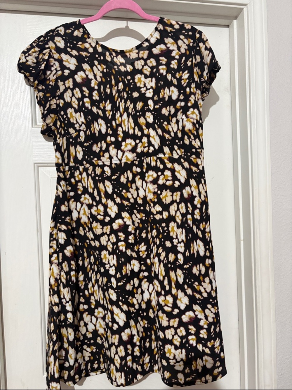 Scoop NYC Black Floral Mini Dress with White and Yellow Accents